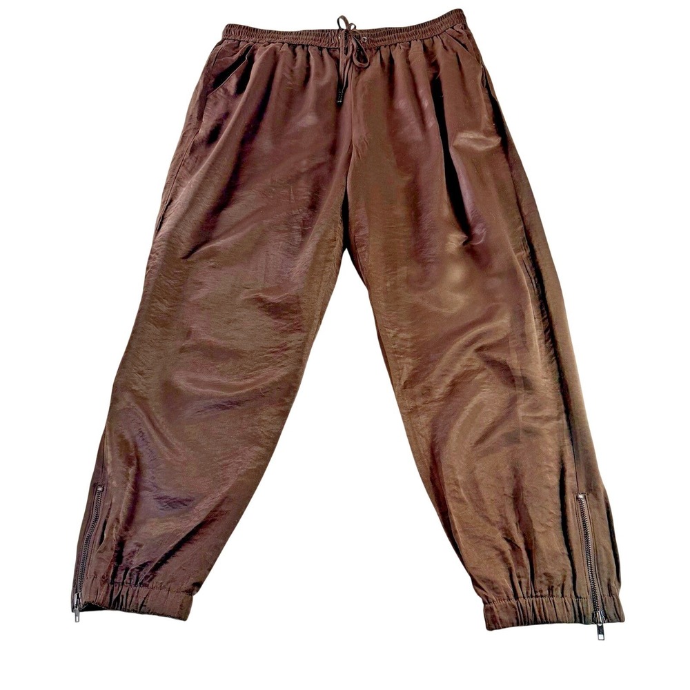 Simply Vera Vera Wang Satin Jogger Pants, Brown, Zippers Leg Ends, Drawstring, L